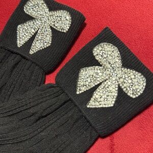 Chic Black Knit Socks with Sparkling Bow